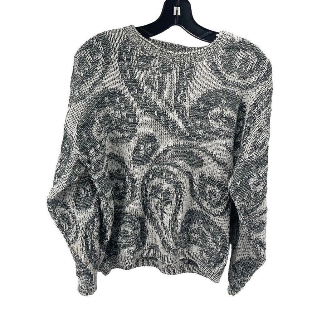 Flyer vintage Womens Pullover Sweater Oversized Paisley Knit Long Sleeve Gray La